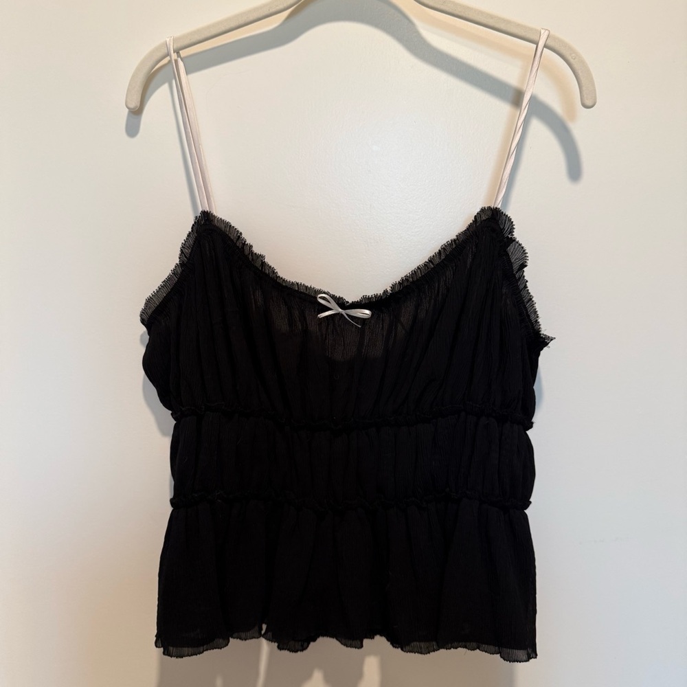 Zara Black Ruffled Spaghetti Strap tank top